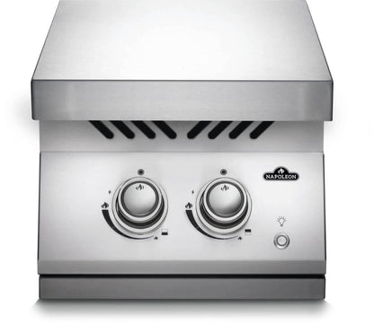 Napoleon 700 Series 12-Inch Built-in Inline dual range side burner with stainless steel lid on - Outdoor Kitchen Side Burner