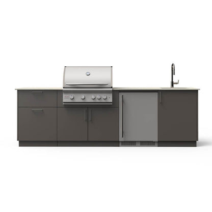 Blaze Golden Hour 10-Ft Outdoor Kitchen Island w/ 32-Inch Premium LTE+ Grill, Fridge, Sink in Gunmetal w/ Aeris Countertop
