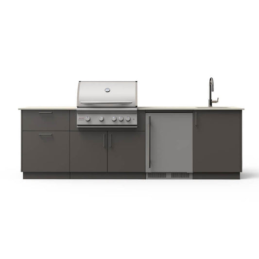 Blaze Golden Hour 10-Ft Outdoor Kitchen Island w/ 32-Inch Premium LTE+ Grill, Fridge, Sink in Gunmetal w/ Aeris Countertop