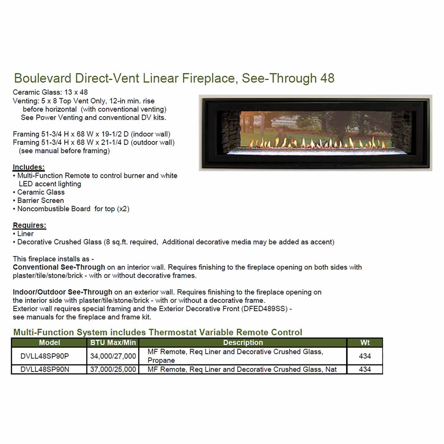 Empire 48 Inch Boulevard Direct Vent See-Through Indoor/Outdoor Linear Gas Fireplace - DVLL48SP-OUT