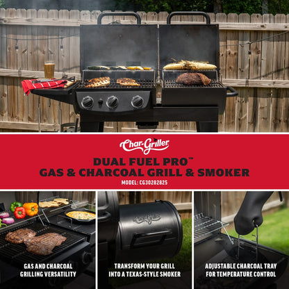 Char-Griller Dual-Fuel Pro™ 3-Burner Gas and Charcoal Grill Smoker