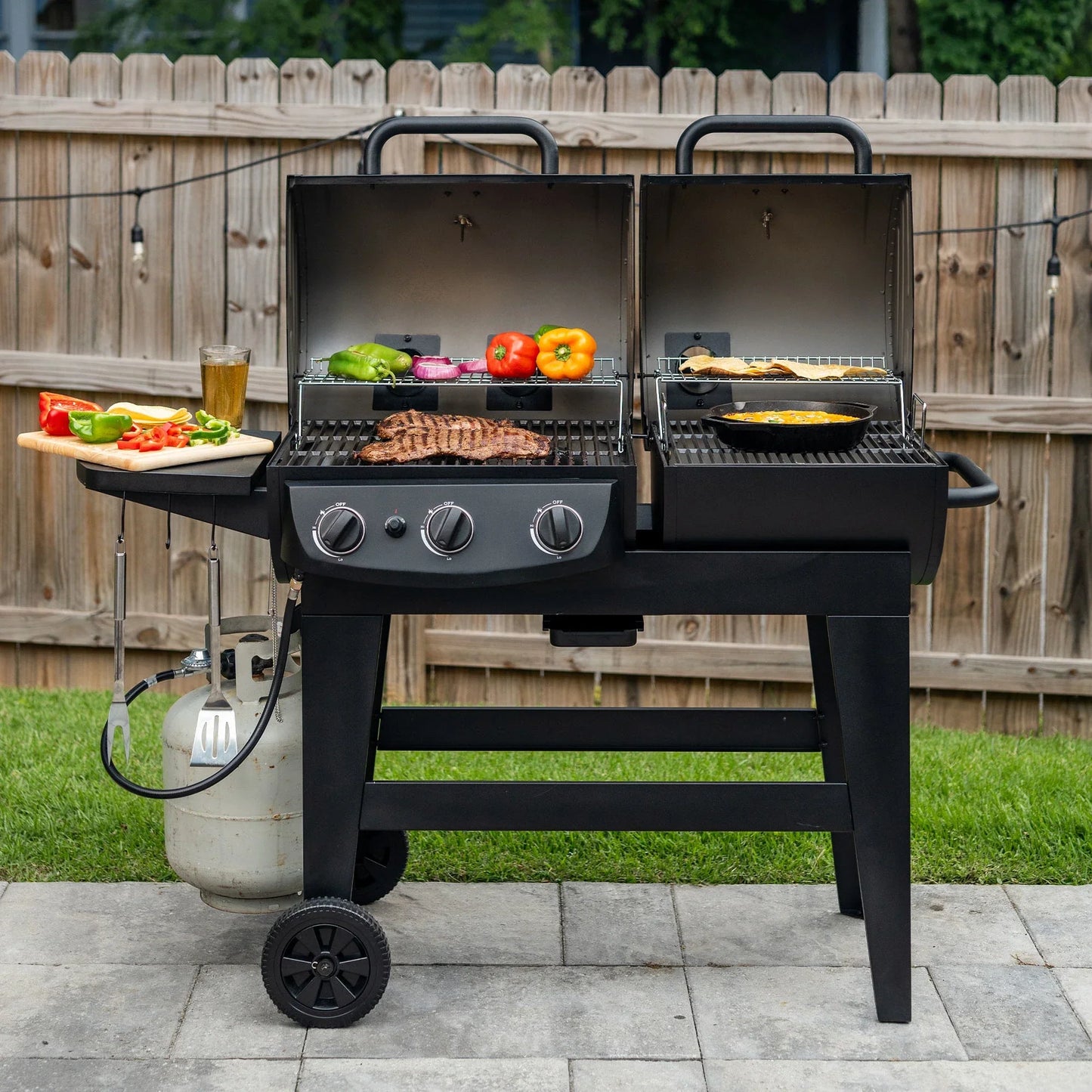 Char-Griller Dual-Fuel Pro™ 3-Burner Gas and Charcoal Grill Smoker