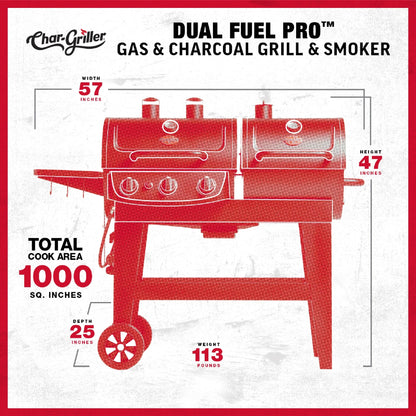 Char-Griller Dual-Fuel Pro™ 3-Burner Gas and Charcoal Grill Smoker