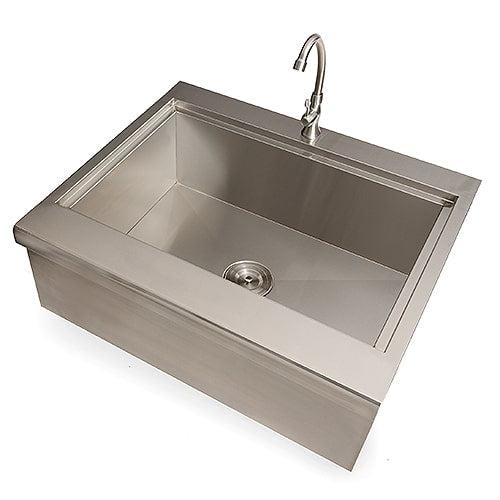 Coyote 30" Stainless Steel Farmhouse Sink With Drain, Faucet, Strainer & Cover - CFHSINK