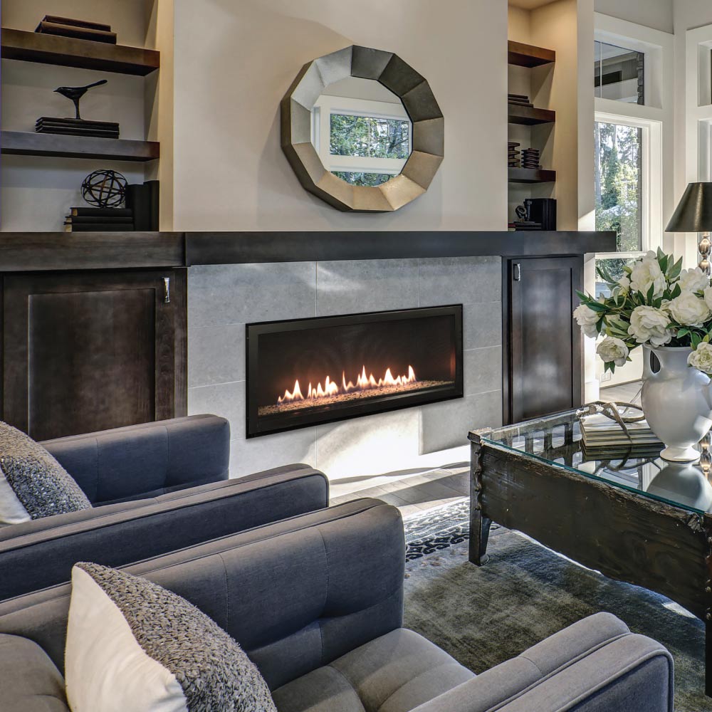 Empire Boulevard 36-Inch Direct Vent Linear Gas Fireplace with Matte Black Liner, Crushed Glass, Multi-Function Remote - DVLL36BP92