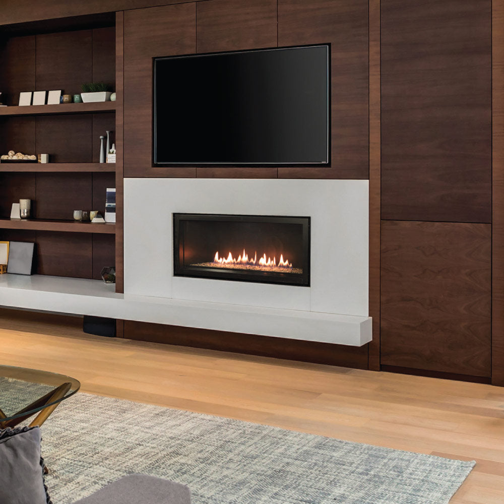Empire Boulevard 36-Inch Direct Vent Linear Gas Fireplace with Matte Black Liner, Crushed Glass, Multi-Function Remote - DVLL36BP92