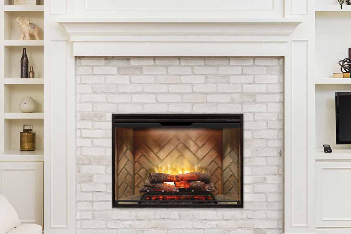 New Dimplex Revillusion 42 inch Built-In Electric Firebox w/ Glass and Plug Kit | Herringbone Brick