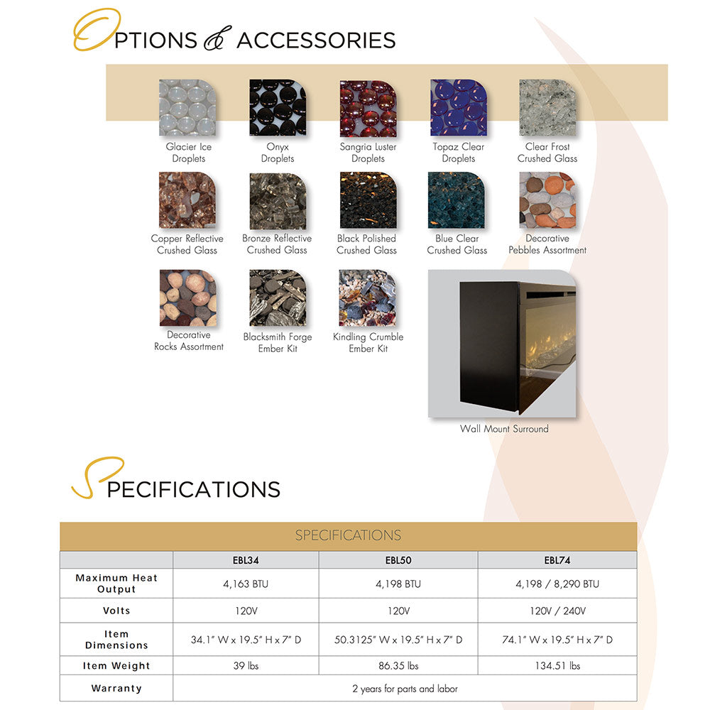 Empire Nexfire 50-Inch Linear Electric Fireplace with LED Lights, Valve and Crushed Glass - EBL50