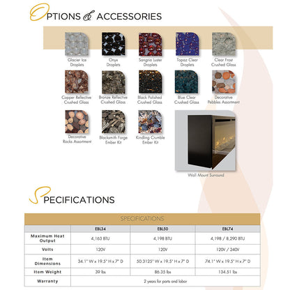 Empire Nexfire 50-Inch Linear Electric Fireplace with LED Lights, Valve and Crushed Glass - EBL50