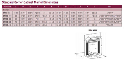 Empire Corner Cabinet Mantel with Base for Vail VFD26 Fireplaces