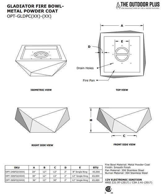 Gladiator Powdercoat Metal Fire Bowl