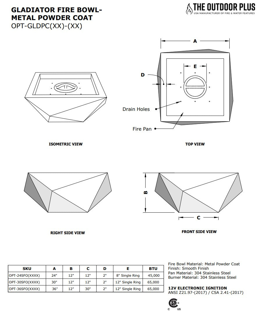 Gladiator Powdercoat Metal Fire Bowl