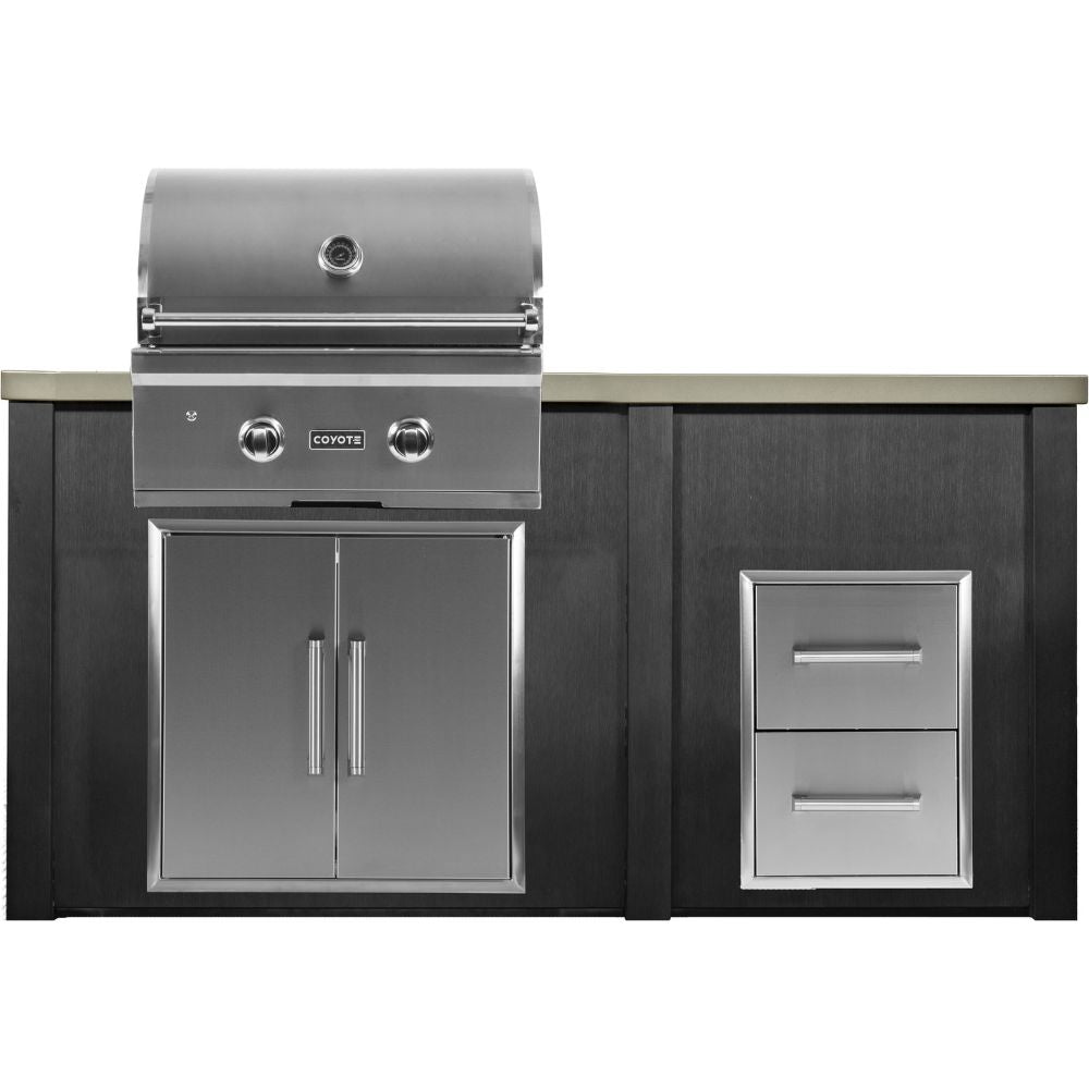 Haven 5.5 Ft. Outdoor Kitchen Island with Coyote 2 Drawer Cabinet, 28-Inch Gas Grill & Double Access Doors