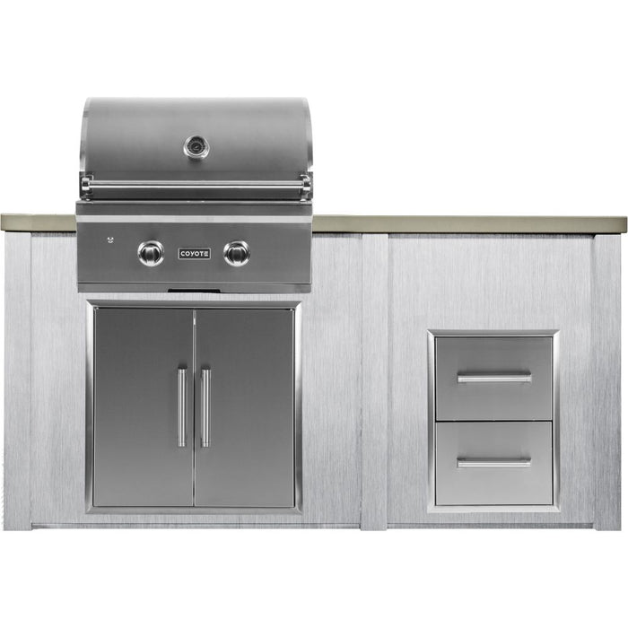 Haven Outdoor 5.5 Foot Outdoor Kitchen Island with 2 Drawer Cabinet, Coyote 28" Gas Grill & Double Access Doors - HCOY96DRAW-AB-LP