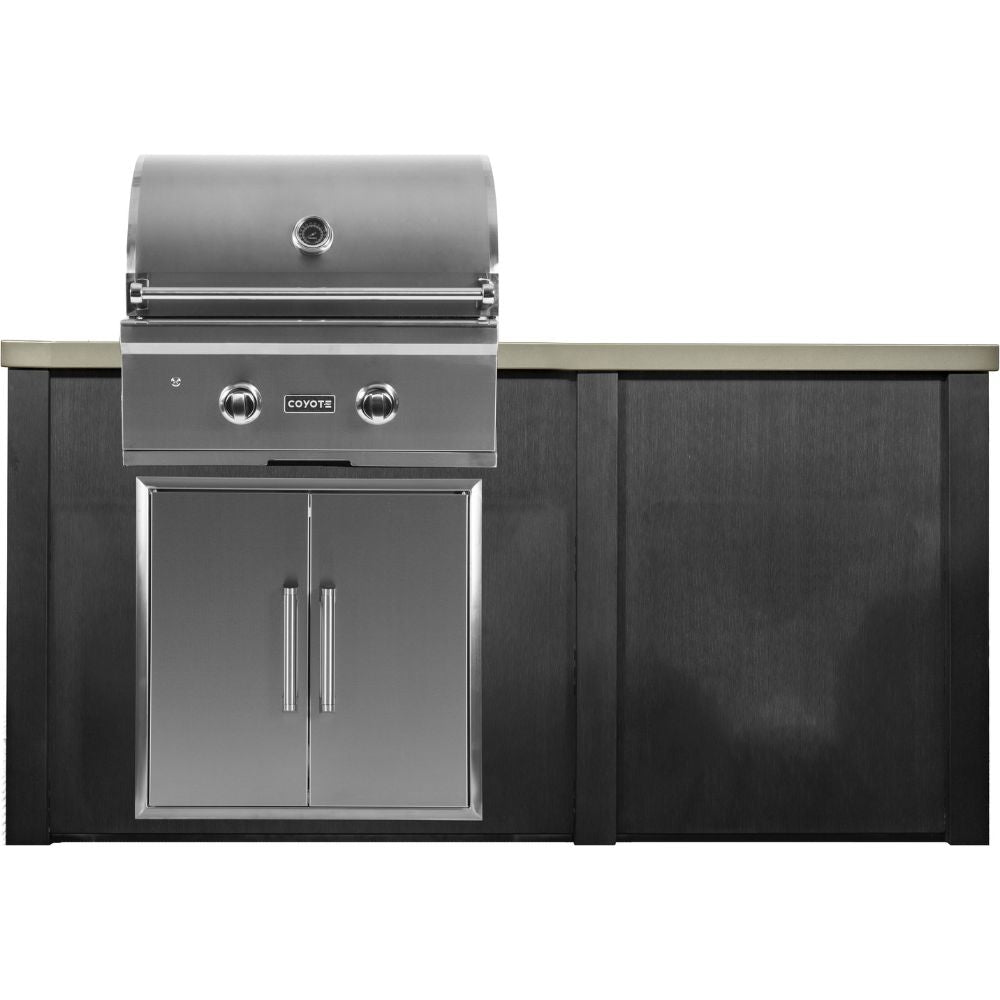 Haven 5.5 Ft. Outdoor Kitchen Island with Coyote Plain Panel, 28-Inch Gas Grill & Double Access Doors