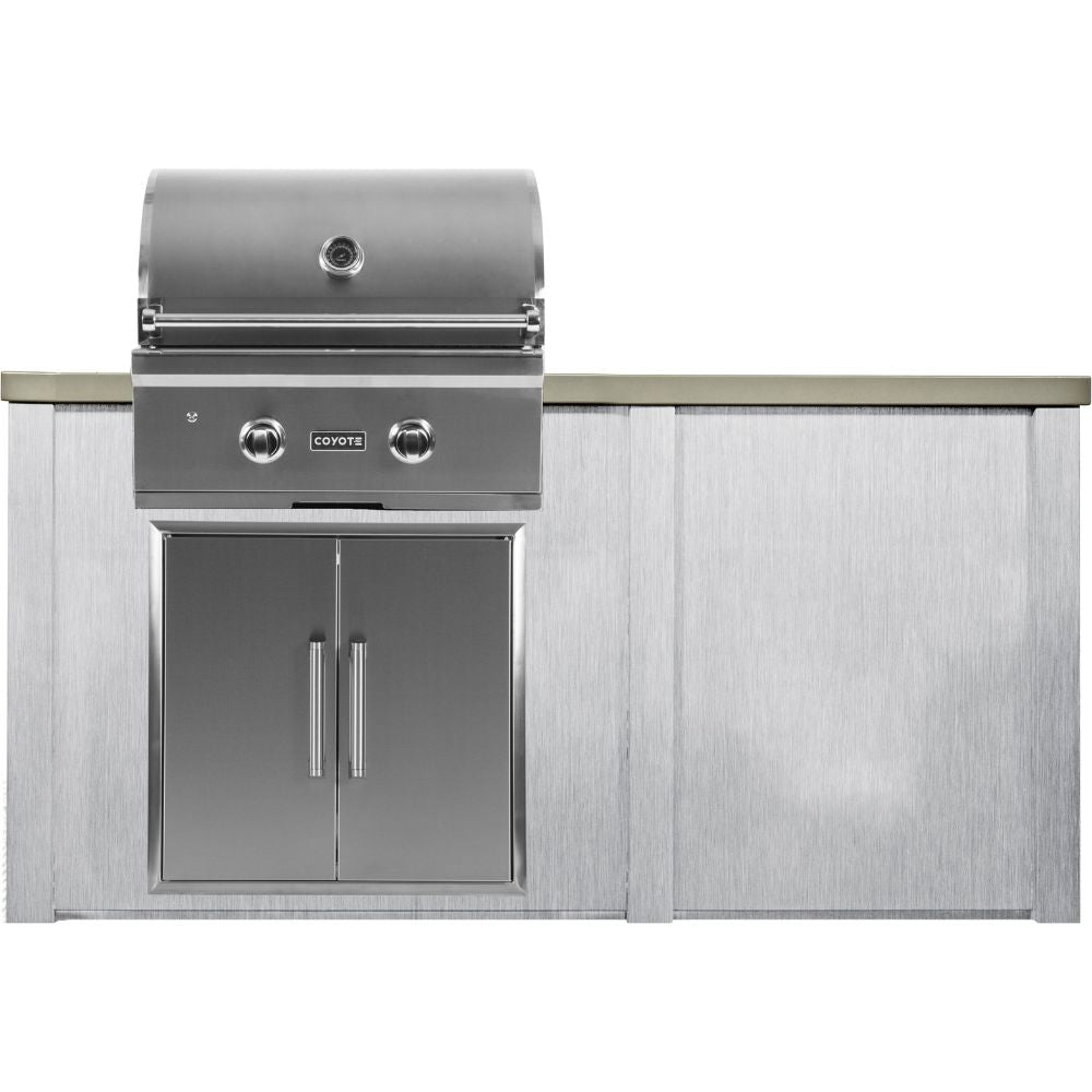 Haven 5.5 Ft. Outdoor Kitchen Island with Coyote Plain Panel, 28-Inch Gas Grill & Double Access Doors