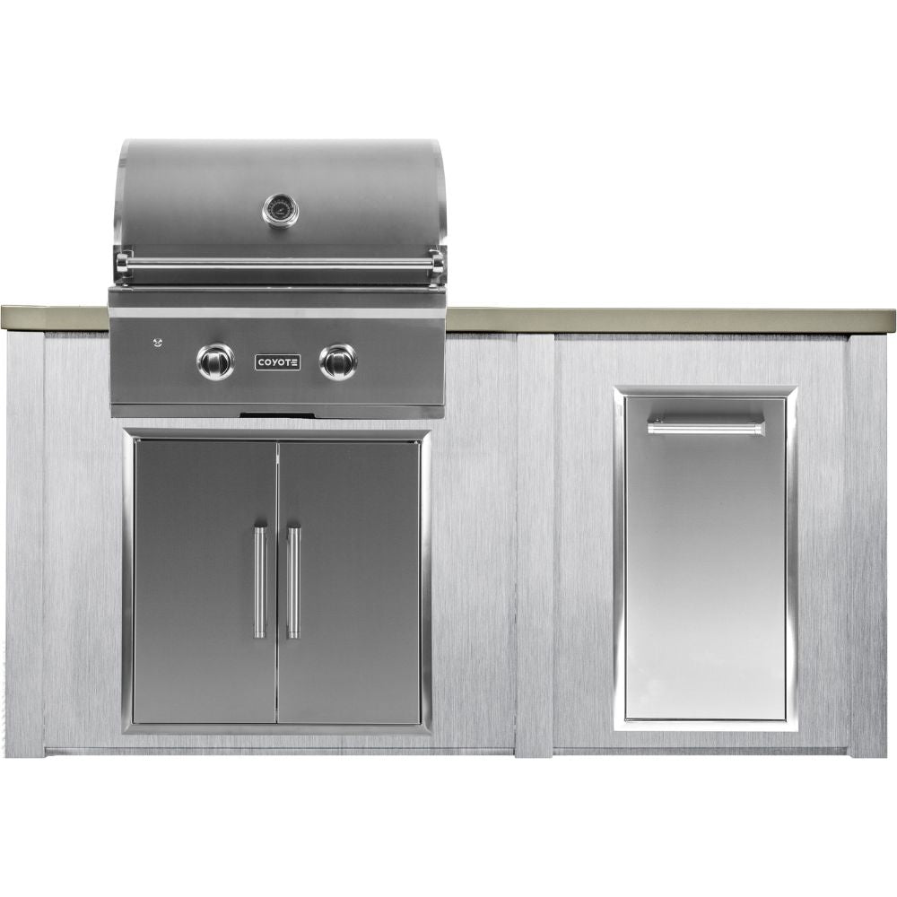 Haven Outdoor 5.5 Ft. Outdoor Kitchen Island with Coyote Trash Center, 28-Inch Gas Grill & Double Access Doors