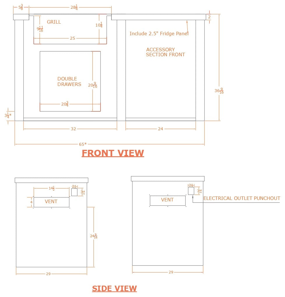 Haven 5.5 Ft. Outdoor Kitchen Island with Coyote Plain Panel, 28-Inch Gas Grill & Double Access Doors