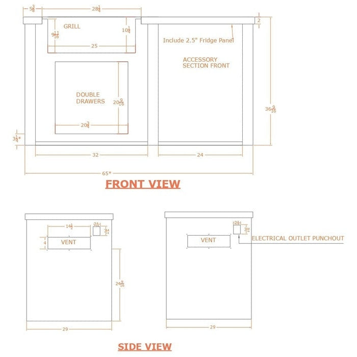 Haven Outdoor 5.5 Foot Outdoor Kitchen Island with 2 Drawer Cabinet, Coyote 28" Gas Grill & Double Access Doors - HCOY96DRAW-AB-LP