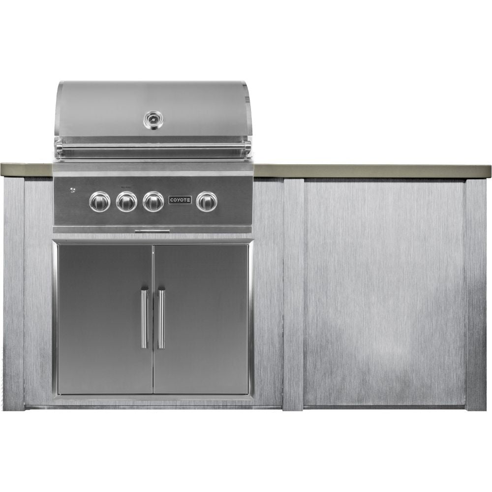 Haven 6 Ft. Outdoor Kitchen Island with Coyote Plain Panel, 30-Inch S-Series Gas grill & Double Access Doors