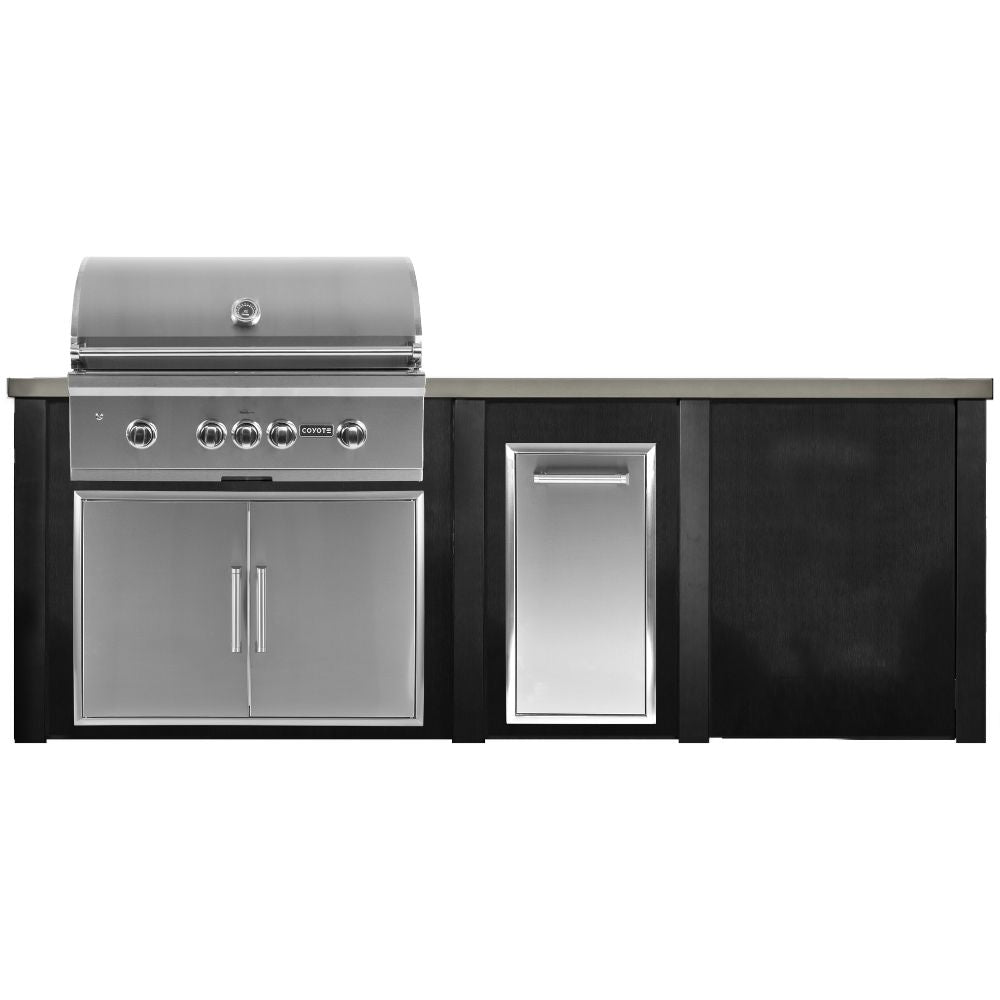 Haven 8 Ft. Outdoor Kitchen Island with Coyote Trash Center, Plain Panel & 36-Inch S-Series Gas Grill