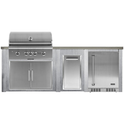 Haven 8 Ft. Outdoor Kitchen Island with Coyote Trash Center, 24-Inch Refrigerator & S-Series 36-Inch Gas Grill