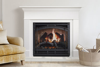 SimpliFire Inception 36" Virtual Fireplace | Wescott Mantel Package |Chateau Forge Front