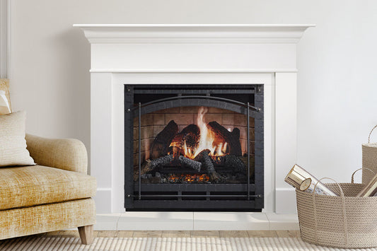 SimpliFire Inception 36" Virtual Fireplace | Wescott Mantel Package |Chateau Forge Front