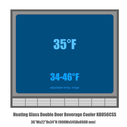 36-Inch Heating Glass Dual Door Built In Beverage Fridge