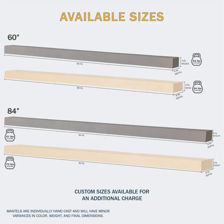 Horizon Concrete Non-Combustible Fireplace Mantel Shelf