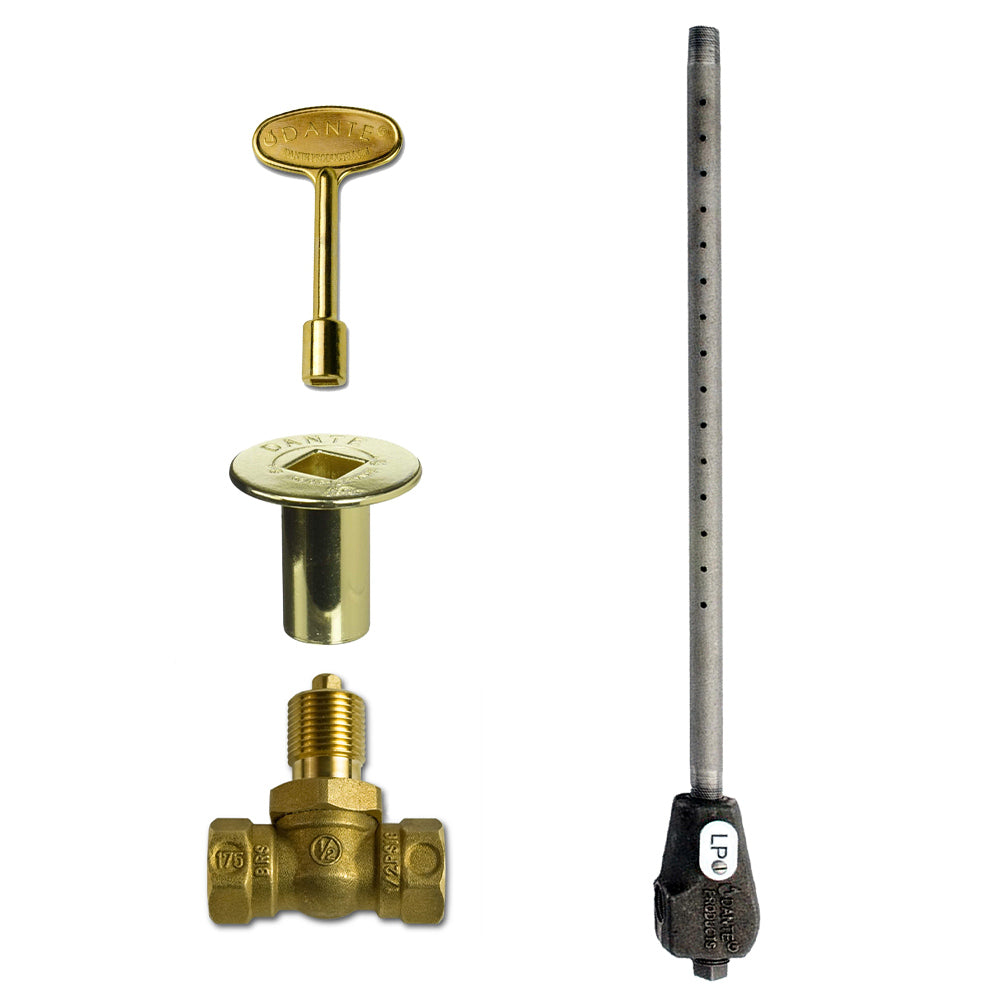 Dante Universal Log Lighter with Straight Ball Valve, Key and Floor Plate