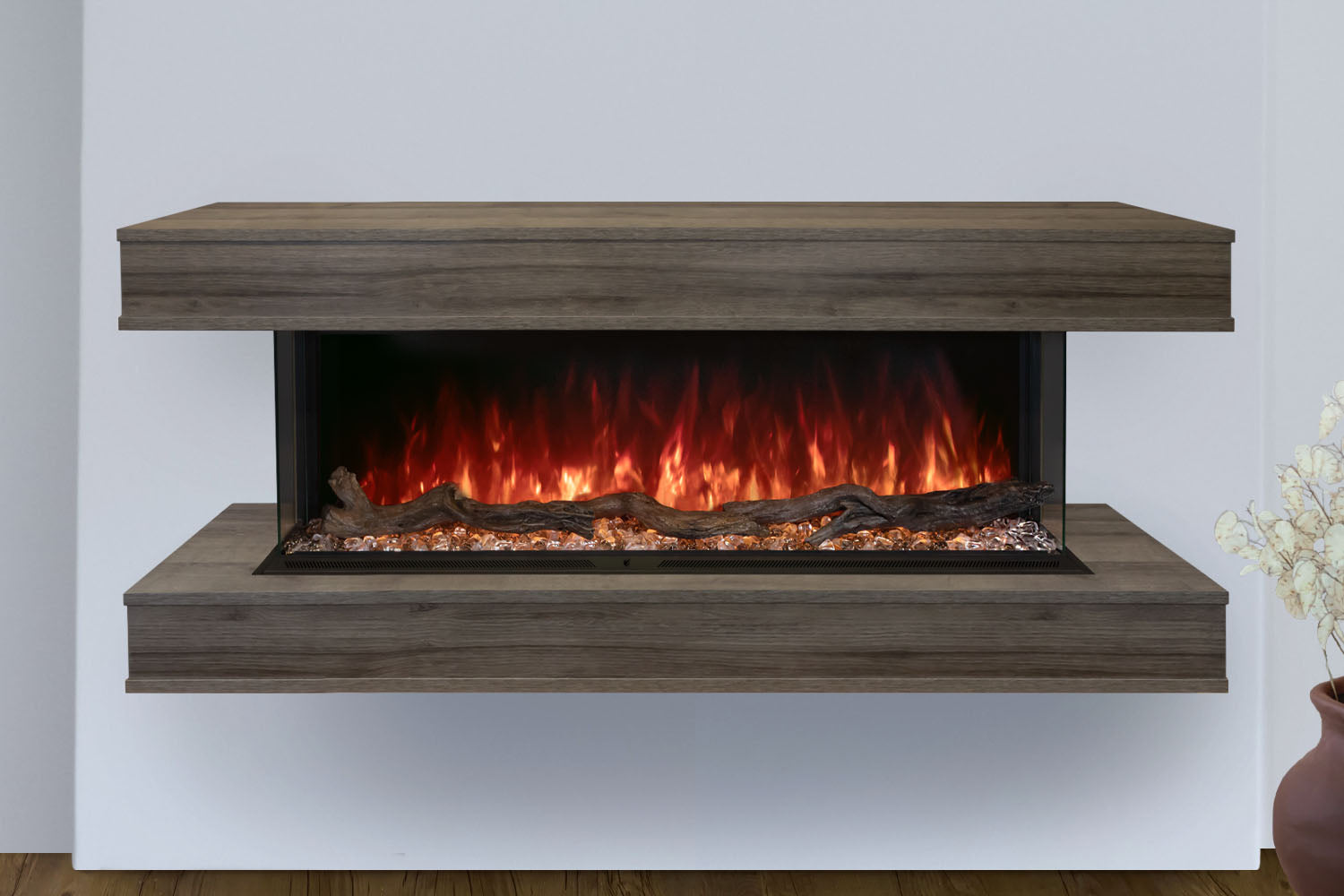 Modern Flames Landscape Pro 94'' Studio Suite Wall Mount Mantel Package | Driftwood Grey