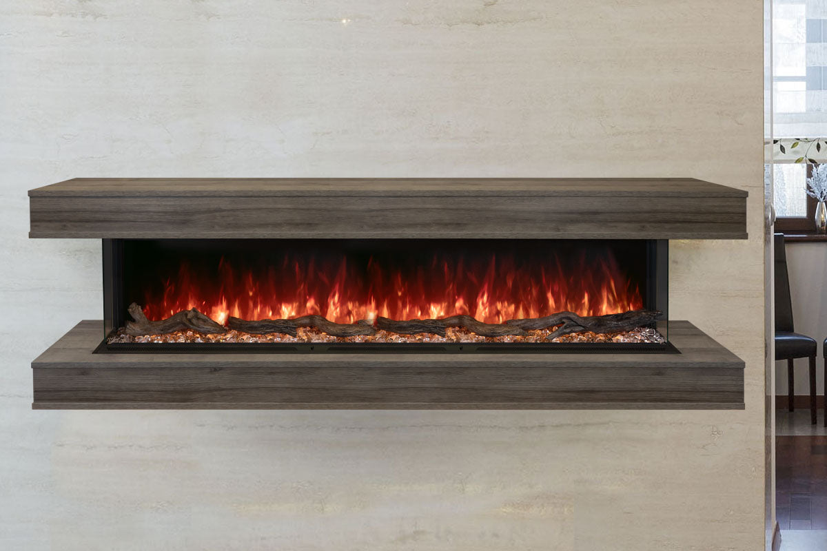 Modern Flames Landscape Pro 94'' Studio Suite Wall Mount Mantel Package | Driftwood Grey