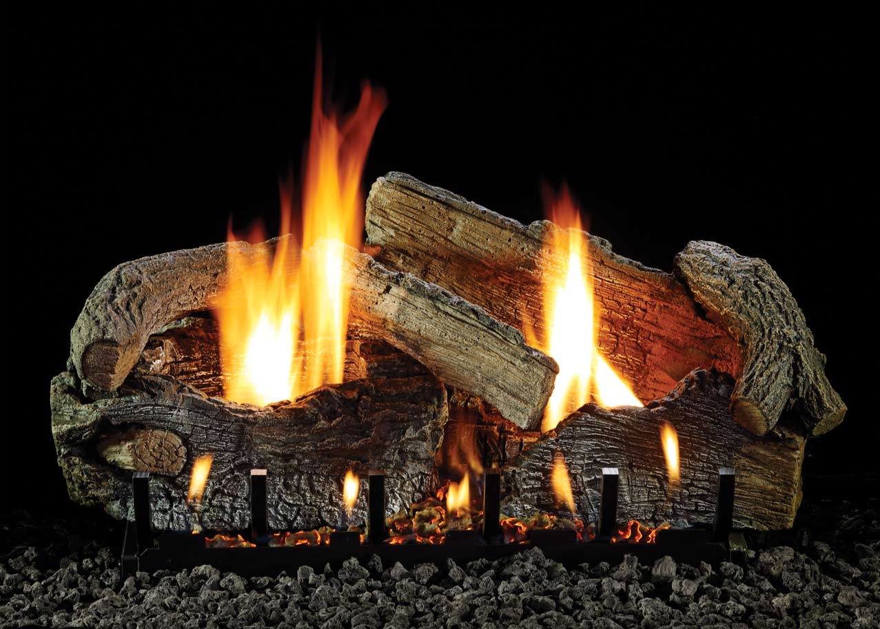 Empire Refractory Aged Oak Complete Fireplace Gas Log Set