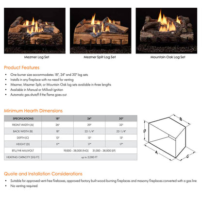Monessen Mountain Oak Vent-Free Gas Log Set (LUMMTOK-Config)