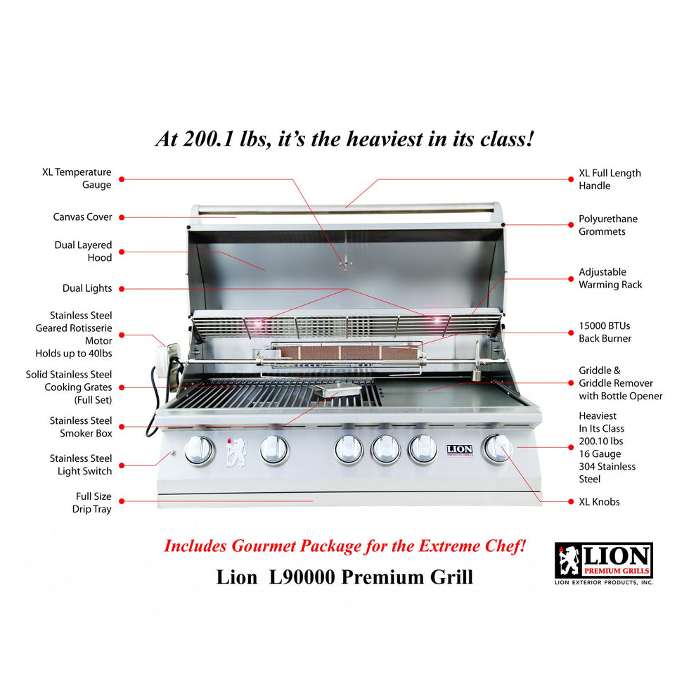 Lion L90000 40-Inch 5-Burner Stainless Steel Built-In Gas Grill