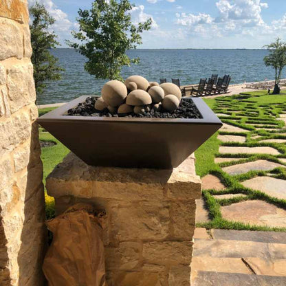 Maya 24-Inch Square Concrete Fire & Water Bowl