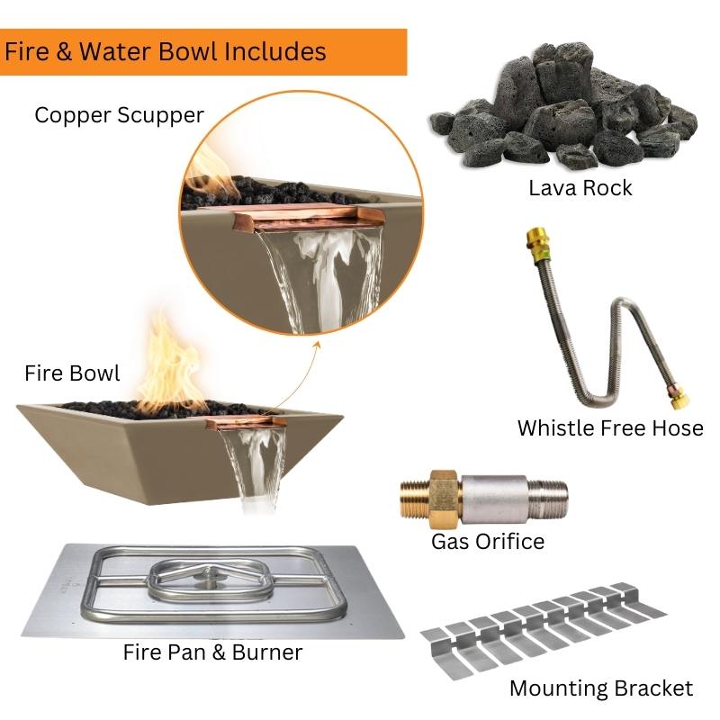 Maya 24-Inch Square Concrete Fire & Water Bowl