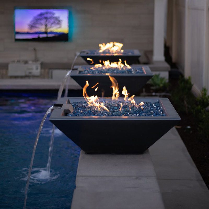 Maya 24-Inch Square Concrete Fire & Water Bowl