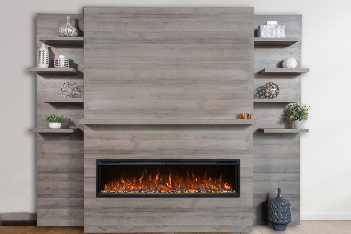 Modern Flames Allwood Fireplace Media Wall in Driftwood Gray | 60'' Spectrum Electric Fireplace