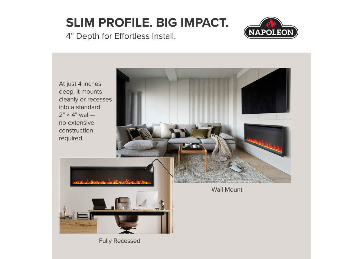 Napoleon Astound SlimMount 62" Wall-Mounted Electric Linear Fireplace
