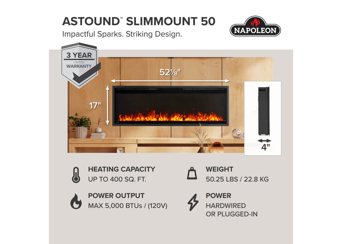 Napoleon Astound SlimMount 50" Wall-Mounted Linear Electric Fireplace