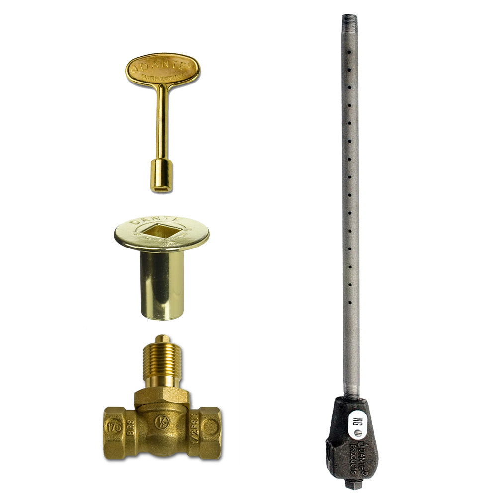 Dante Universal Log Lighter with Straight Ball Valve, Key and Floor Plate