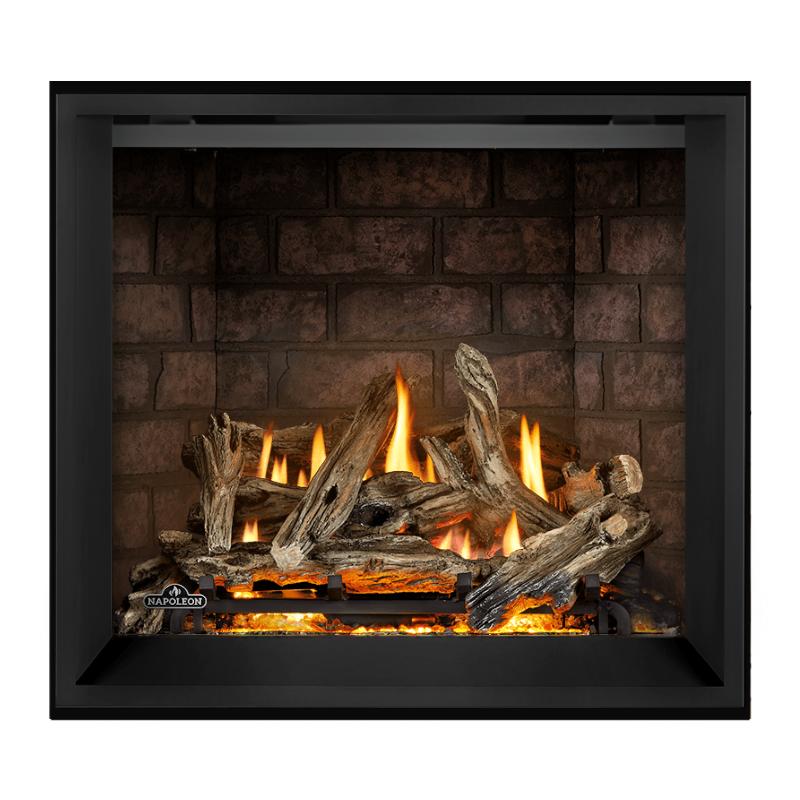 Napoleon Elevation X 36 Direct Vent Fireplace with Glacier Brick Herringbone Interior Panel and Birch Log Set
