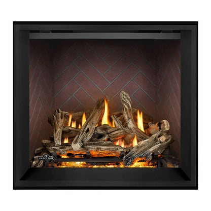 Napoleon Elevation X 36 Direct Vent Fireplace with Antique Ledgestone Brick  Interior Panel and Birch  Log Set