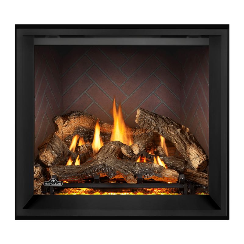 Napoleon Elevation X 36 Direct Vent Fireplace with Antique Ledgestone Brick Interior Panel and Split Oak  Log Set 