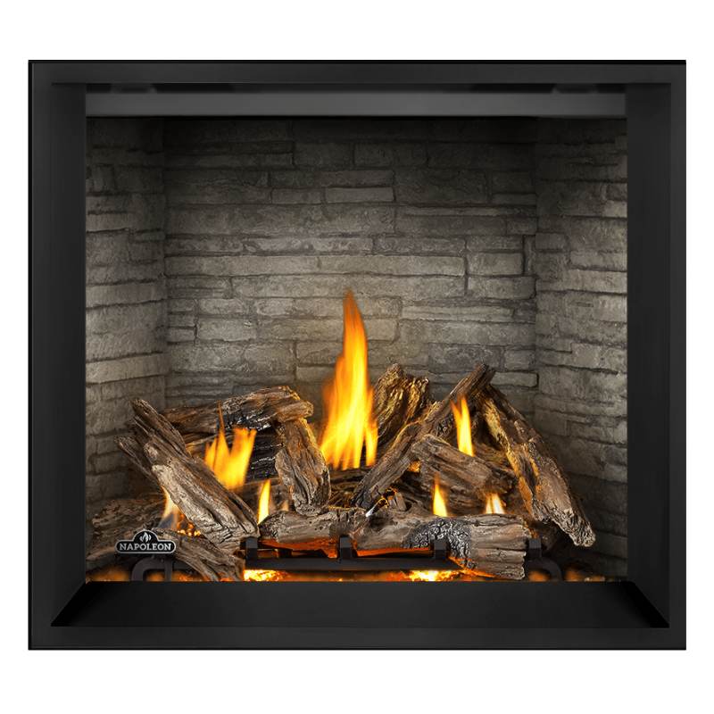 Napoleon Elevation X 42" Direct Vent Fireplace with Westminster Grey Herringbone Interior Panel and Birch Log Set