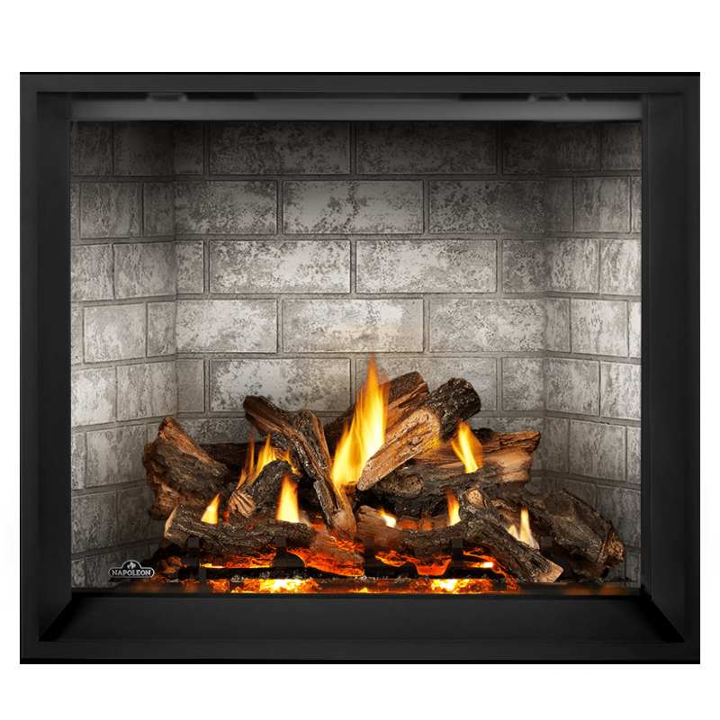 Napoleon Elevation X 42 Direct Vent Fireplace with Old Town Red Standard  Interior Panel and Split Oak Log Set 
