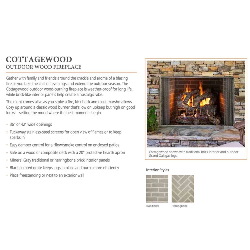 Majestic Cottagewood 42-Inch Outdoor Wood Burning Fireplace