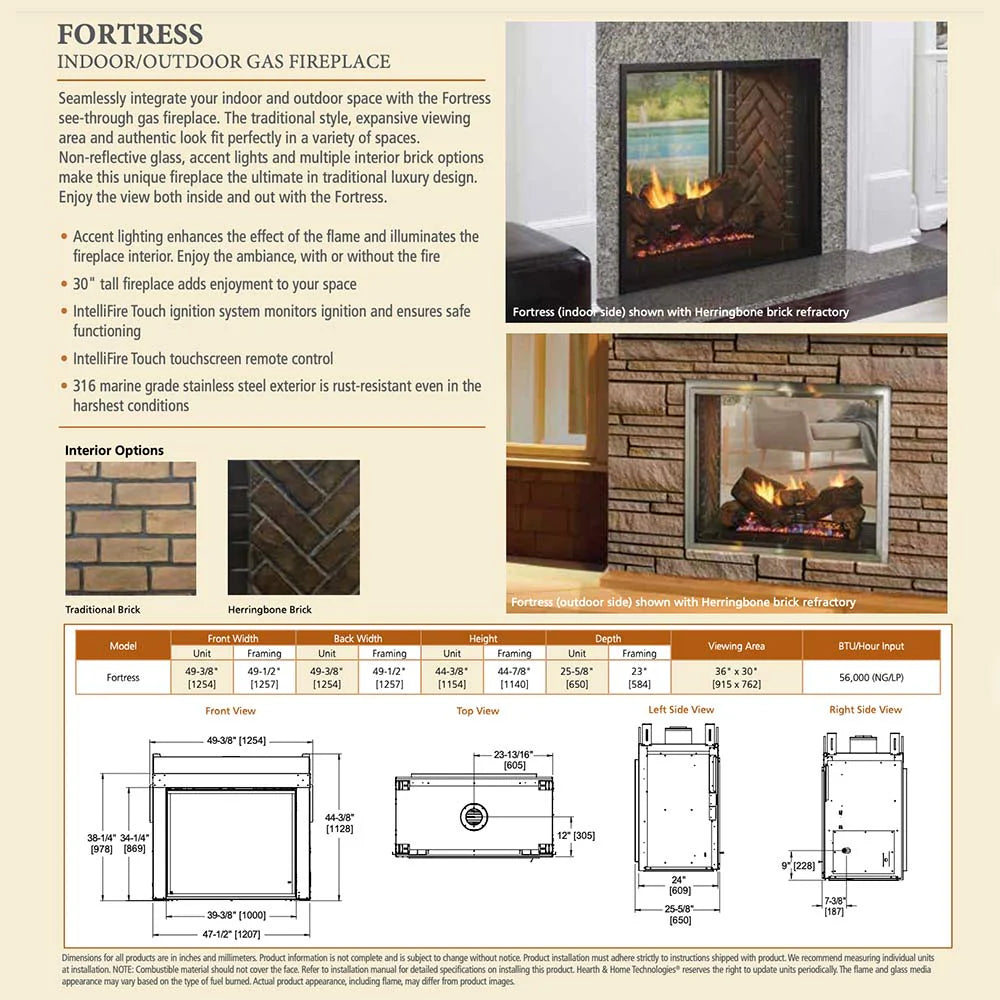 Majestic Fortress 36-Inch Indoor/Outdoor See Thru Vent Free Gas Fireplace